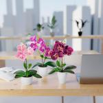 in pot (35 cm), set van 3 kunstorchideeën, kunstmatig afgestemde arrangement in hoogglans-keramische potten, decoratieve kunstorchideeën (paars-roze)