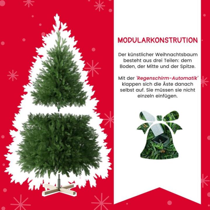 Miwa 2-in-1 kunstkerstboom met verlichting, inclusief 500 takken, 200 leds en houten standaard, warm wit licht, buigbaar pvc + PE-punten, inklapsysteem (H1,5 m)