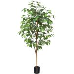Ficus Benjamina , 120 cm, groot, met natuurhouten stam, kamerplant, kunstboom in pot, voor thuis, kantoor, balkon, decoratie (1 stuks)
