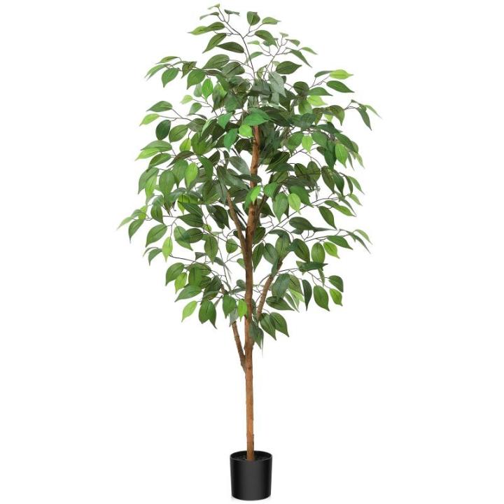 Ficus Benjamina , 120 cm, groot, met natuurhouten stam, kamerplant, kunstboom in pot, voor thuis, kantoor, balkon, decoratie (1 stuks)