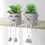 Set van 2 in pot, mini-kunstplant nepvetplanten met hangende poten, emotioneel cement potplant faux decoratieve plant voor thuis, kantoor, tafeldecoratie boekenkast