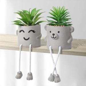 Set van 2 in pot, mini-kunstplant nepvetplanten met hangende poten, emotioneel cement potplant faux decoratieve plant voor thuis, kantoor, tafeldecoratie boekenkast