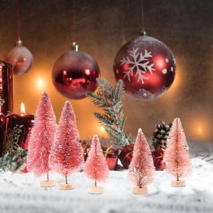 8 Stuks Kunstmatige Kerstbomen Kunstmatige Kerstboom Bureau Decoratie Kerstboom Decoraties Roze Mini Sisal Boom Desktop Decoraties Hout Roze