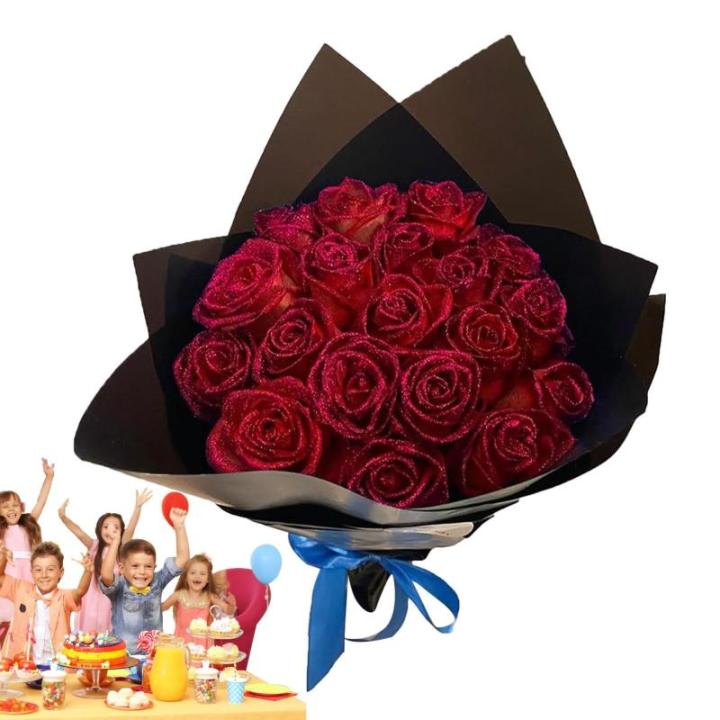 Glitzer-Rosenstrauß – Künstlicher Rosenstrauß, romantische gefälschte unsterbliche Rosenblumen | Hochzeitsstrauß, Home Party Dekoration für Freundin