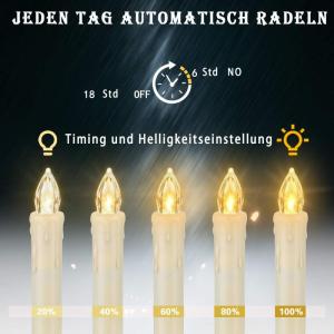 20 LED Kerstkaarsen Draadloos met Afstandsbediening Timer Flikkeren Dimbaar Warmwit Kerstverlichting Kerstdecoratie, LED Kerstboom Kaarsen Buiten Waterdicht（met 20 batterijen）