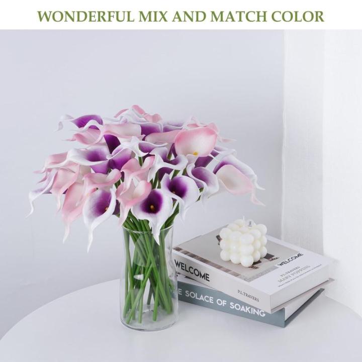 20 stks Fake Calla Lelie Roze & Wit Faux Bloemen Boeket met Stengels Latex Calla Lelie Decoratieve voor Bruids Bruiloft Thuis Party Kantoor Bloemstuk