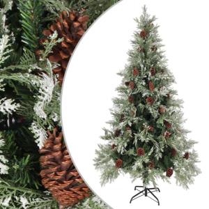 Weihnachtsbaum mit Zapfen Grün und Weiß 225 cm PVC & PE,Faltbarer und großer Weihnachtsbaum aus PVC und PE mit 1036 Spitzen für Festliche Stimmung Künstliche Weihnachtsbäume,