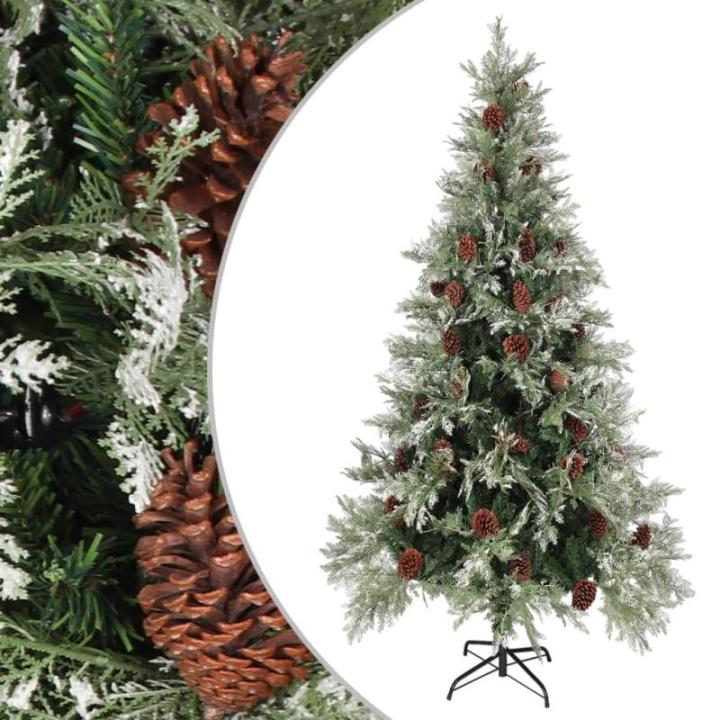 Weihnachtsbaum mit Zapfen Grün und Weiß 225 cm PVC & PE,Faltbarer und großer Weihnachtsbaum aus PVC und PE mit 1036 Spitzen für Festliche Stimmung Künstliche Weihnachtsbäume,