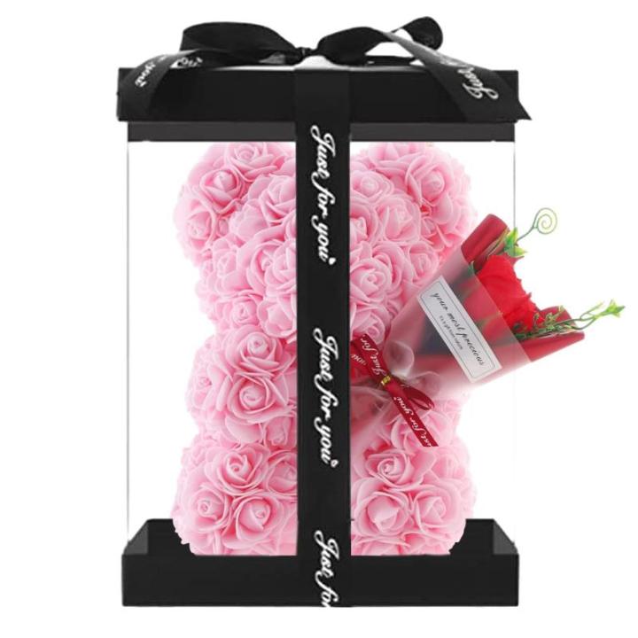 Valentijnsdag rozenbeer cadeau voor haar rozenbeer schattige teddybeer, kunstrozenbeer met rozenboeket, romantische rozen teddybeer cadeau voor Kerstmis