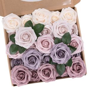 Kunstbloemen, rozen, 25 stuks, decoratieve kunstrozen met steel, voor doe-het-zelf bruiloftsfeest, Valentijnsdag, Moederdag, babyshower, woondecoratie, kleurverloop, paars