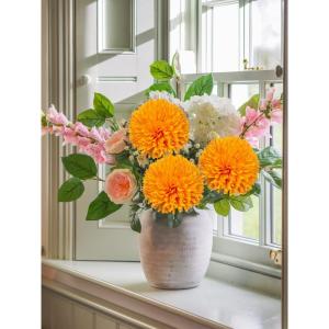10 cm grote kunstbloemen hortensia met 63 cm lange steel, 6 stuks oranje kunstmatige hortensia bloemen, kunststof bloemen hortensia voor bruiloftsdecoratie, woondecoratie, kantoor,