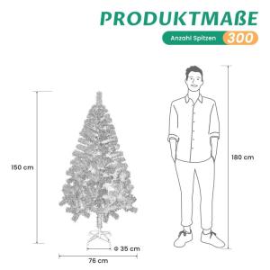 Kunstkerstboom in winterlook, onberispelijke witte naaldjurk, kunstkerstboom met 300 buigbare pvc-punten en metalen standaard, opvouwbare dennenboom voor eenvoudige montage, hoogte