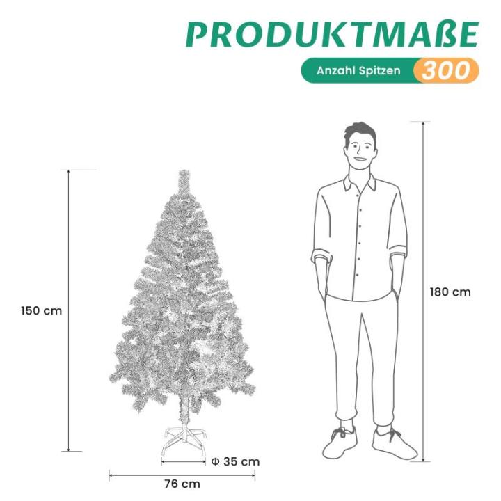 Kunstkerstboom in winterlook, onberispelijke witte naaldjurk, kunstkerstboom met 300 buigbare pvc-punten en metalen standaard, opvouwbare dennenboom voor eenvoudige montage, hoogte