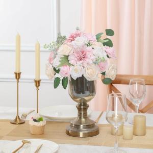 Roze kunstbloem combo nep roos faux dahlia bloemen met stengels voor doe-het-zelf bruiloft bruidsboeket feest woondecoratie (roze)