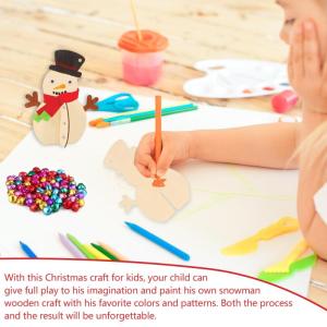 Bastelset Weihnachten Kinder, 10 Stück 3D-Schneemann aus Holz, DIY Weihnachten Schneemann, Weihnachtlicher Kleiner Schneemann, Weihnachtsbasteln Kinder für Kinder Zum Zeichnen un