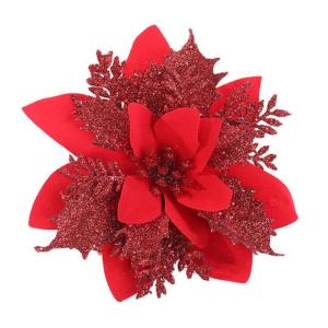 Poinsettia, glinsterende kerststerren, 14 cm, kerstbloemen voor feestelijke boomdecoraties en kerstfeesten, 12 stuks, rood