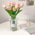 Künstliche Tulpenblumenarrangements, Raumdekorationsblumenarrangements, Hochwertige Wohnzimmer-Grünpflanzen(White pink)