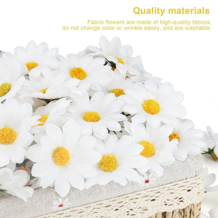 200 stuks madeliefjesdecoratie, stoffen bloemen om op te naaien, mini-madeliefjes, voor bruiloft, feest, doe-het-zelf, bloemstuk, krans