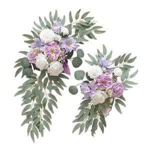 Faux Bloem Swag Set van 2 voor Bruiloft, Huwelijksboog Bloemen Welkom Teken, Witte Huwelijksboog Faux Groen Slinger, Bloemstuk Swag Achtergrond voor Huwelijksceremonie (2 stuks