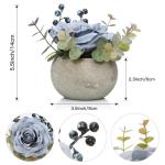 Kunstroos bloem met pot, combinatie van namaakzijden roos en groen, kleine kunstplant met eucalyptusbladeren voor slaapkamer, boekenkast, decoraties (1, blauwe roos)