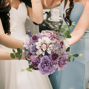 paarse zijde kunstmatige reten combo pioenroos bloem voor doe-het-zelf bruiloft bruidsboeket feest huisdecoraties (paars)