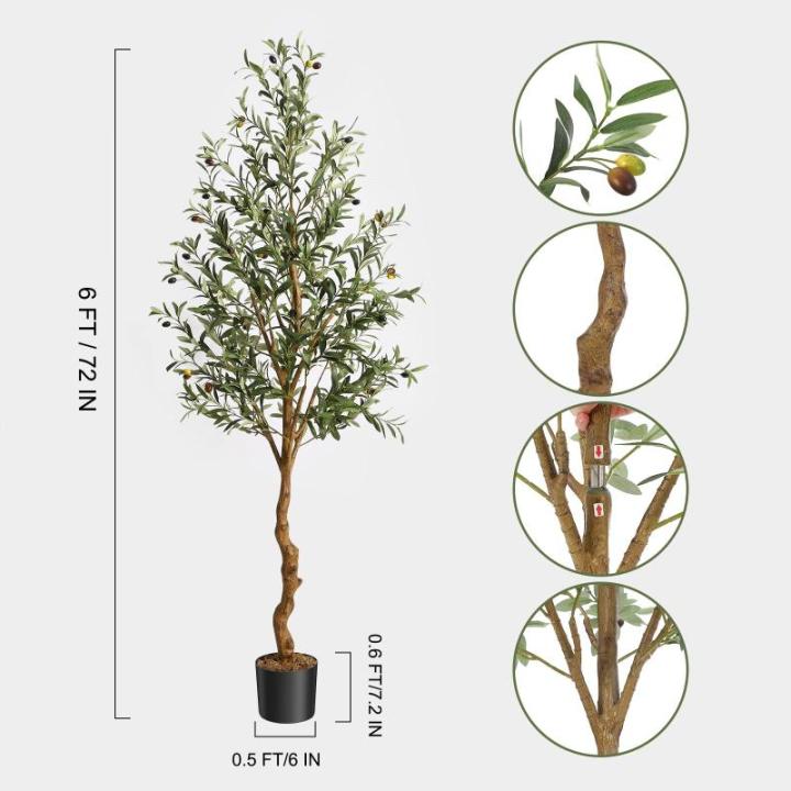 Olijfboom, kustplanten, 180 cm, grote kustelijke olijfboom in pot, kunstboom als echt, met natuurlijke houten stam en vruchten, voor woonkamer, slaapkamer, kantoor, decoratie