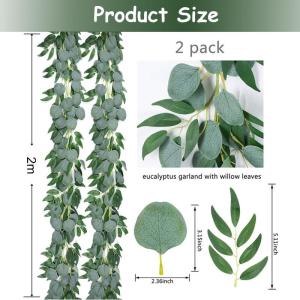 Eucalyptus slinger, 2 stuks hangplant kunstslinger, 2 m hangende bladeren, slinger, bruiloft, eucalyptus-decoratie, eucalyptusrank voor achtergrond, bruiloft, boog (groen)
