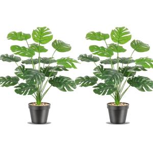 Kunstmatige Splitphilo-plant in pot, 18 takken, 50 cm, tropische , groene bladeren, Hawaïaanse Monstera, kunstbloem, decoratie, kantoorplant, grote groene plant, 2 stuks