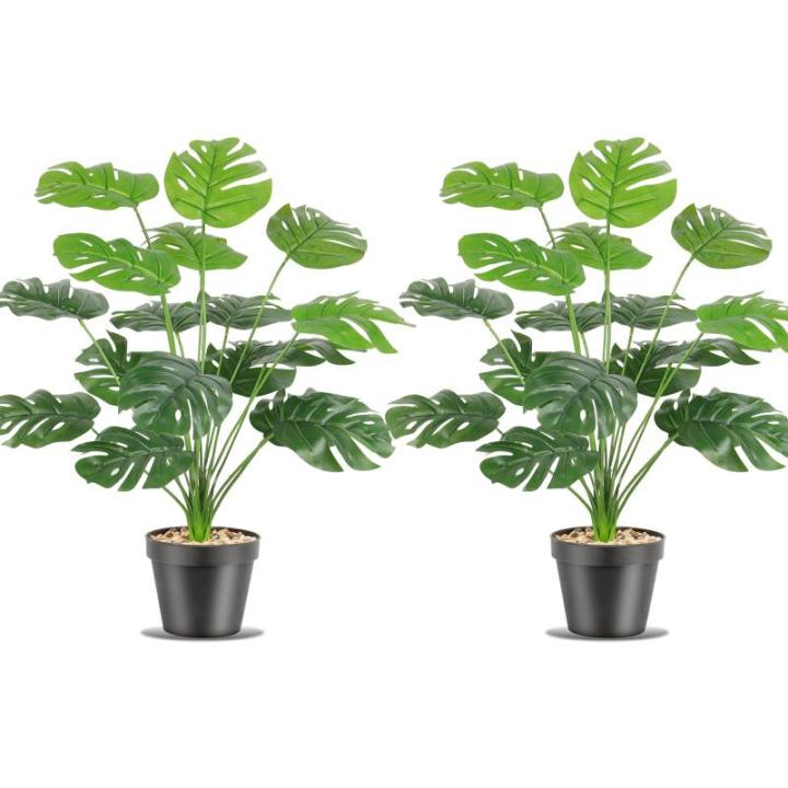 Kunstmatige Splitphilo-plant in pot, 18 takken, 50 cm, tropische , groene bladeren, Hawaïaanse Monstera, kunstbloem, decoratie, kantoorplant, grote groene plant, 2 stuks