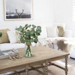 35 cm kunstmatige eucalyptus takken met blauwe glazen vaas, eucalyptus kunststof plant eucalyptus realistische eucalyptus decoratie zilveren dollar voor bruiloft, tafeldecoratie, k