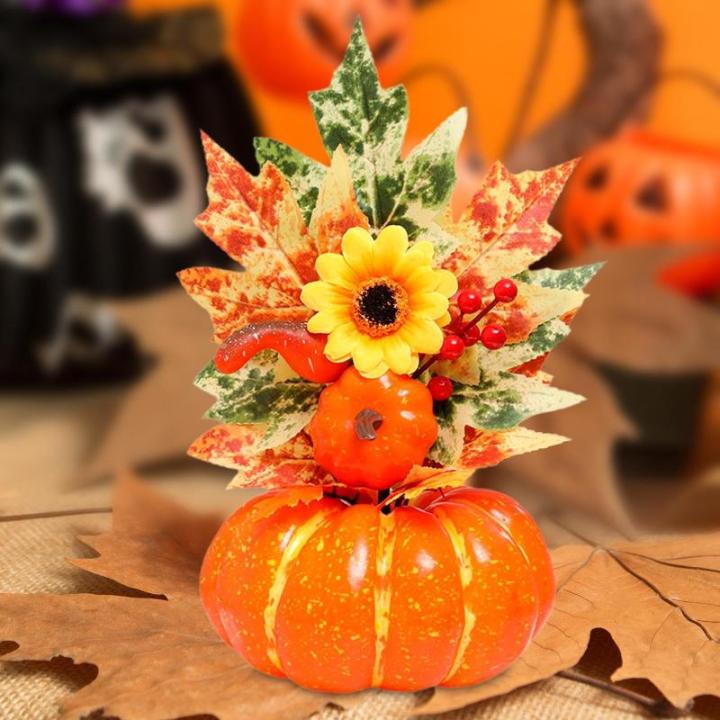 Halloween-Kürbisse, Ahornblätter, Ornament, Herbsternte, Dekor, neuartiges dekoratives Handwerk, Esstisch-Mittelstück für Geschäft und Büro, Style E
