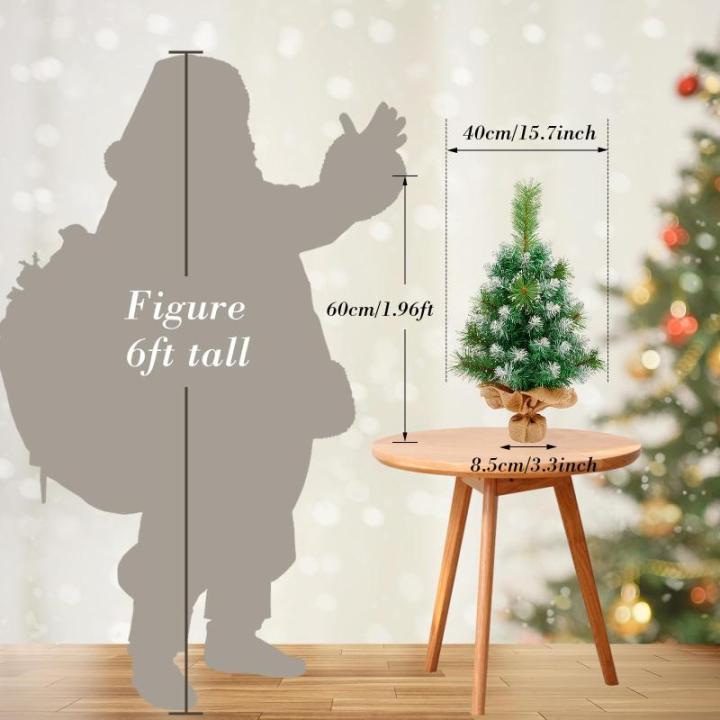 60 cm kunstkerstboom met sneeuwvlokkendecoratie, 2 soorten dennenbladeren, 65 punten, linnen katoen en cementbasis voor kerstdecoraties