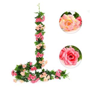 2 stuks kunstmatige rozenslinger om op te hangen aan zijden bloemen voor binnen en buiten, bruiloftswand, badkamerdecoratie (roze - 13, 13 koppen)