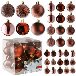 bruine kerstbalornamenten voor kerstversiering - 36 stuks kerstboom onbreekbare ornamenten met ophanglus voor vakantie- en feestdecoratie (combo van 6 stijlen in 3 maten)