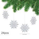 24 x sneeuwvlokken kerstdecoratie voor kerstboom glitter kerstboomversiering, zilver