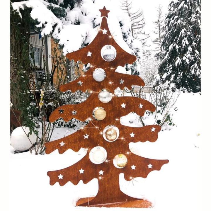 Edelroestdecoratie, massieve bodemplaat, handgemaakte kwaliteit, Duitsland, hoogte 100 cm, kerstboom, metaal, roest-dennenboom, kerstdecoratie roestlook, metalen kerstboom, groot