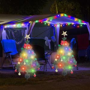 2pc Künstlicher Weihnachtsbaum mit Lichterkette Außen Solar 85cm LED Weihnachtsbaum mit 14pc Weihnachtskugeln, Weihnachtsdeko Outdoor Solar Deko für Außen Garten Künstlicher W