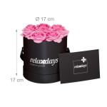 Rozenbox rond, 8 rozen, stevige bloemenbox, zwart, 10 jaar houdbaar, cadeau-idee, decoratieve bloemenbox, roze, 17 x 17 x 17 cm
