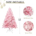150 cm kerstboom bevlokt roze met volle vlokken decoratie met sneeuwvlokken, 600 takjes, dennenbladeren van pvc en stabiele basis, kerstboom voor kerstdecoraties