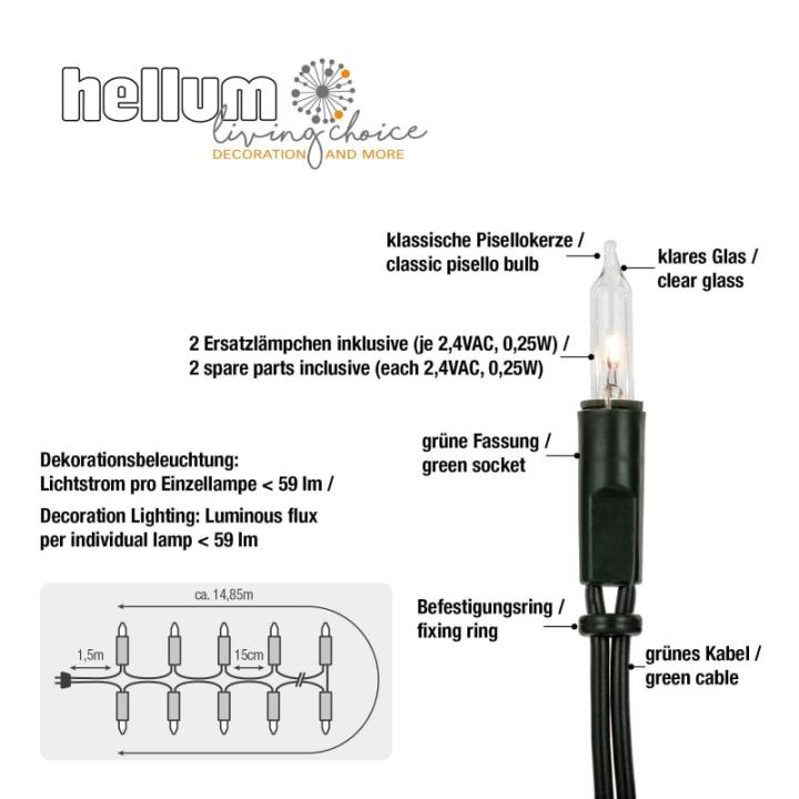 839012 Lichtsnoer voor , 100, 14,85 m, kerstverlichting, mini-lichtketting voor ramen, kerstdecoratie, kaarsen lichtketting met stekker, lichtsnoer, stopcontact, kabel wit