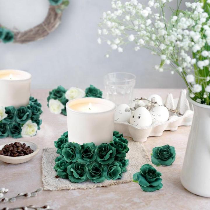 Kunstbloemkoppen, 50 stuks, kunstbloemen, rozen, voor bruiloft, feest, decoratie, doe-het-zelf (diameter 4 cm, groen)