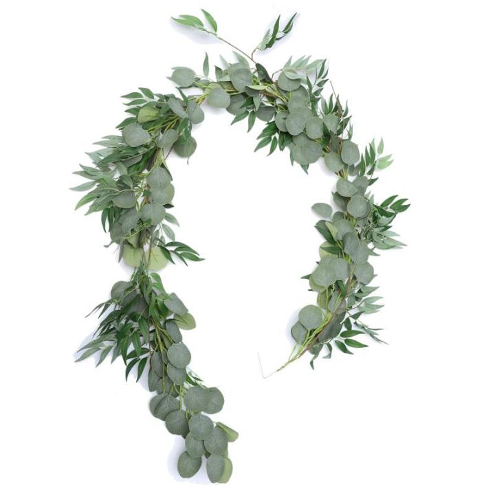 6 Ft Kunstmatige Zilveren Dollar Eucalyptus Bladeren En Wilg Wijnstokken Twijgen Bladeren Garland String Voor Thuis Party Bruiloft Decor Indoor Outdoor