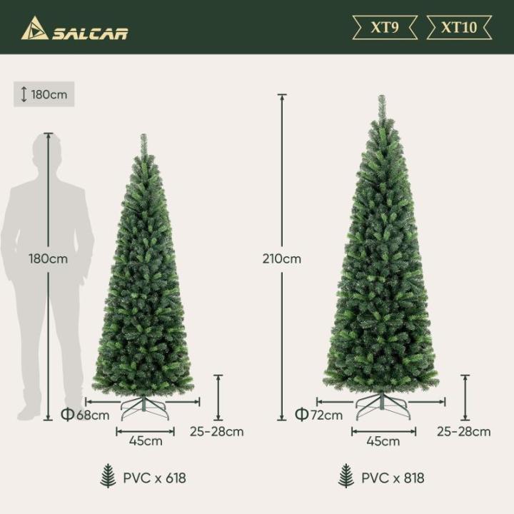 Kunstkerstboom Slim 180 cm, dennenboom met handschoenen en metalen standaard, potlood kerstboom PVC groen