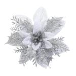 12 Stück Glitzernde Weihnachtssterne 14 cm Poinsettia Weihnachtsblumen für Festliche Baumdekorationen und Weihnachtsfeiern (Silber)