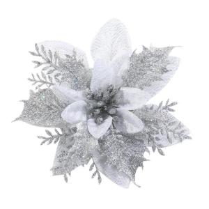 12 Stück Glitzernde Weihnachtssterne 14 cm Poinsettia Weihnachtsblumen für Festliche Baumdekorationen und Weihnachtsfeiern (Silber)