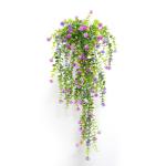 2 stuks aan de muur, kunsthangplanten, bloemenhangers, klimop, kunstrozen, rode bloemen, kunstplanten, hangers voor balkon, 90 cm (rood, roze)