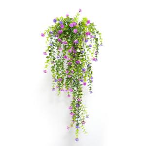 2 stuks aan de muur, kunsthangplanten, bloemenhangers, klimop, kunstrozen, rode bloemen, kunstplanten, hangers voor balkon, 90 cm (rood, roze)
