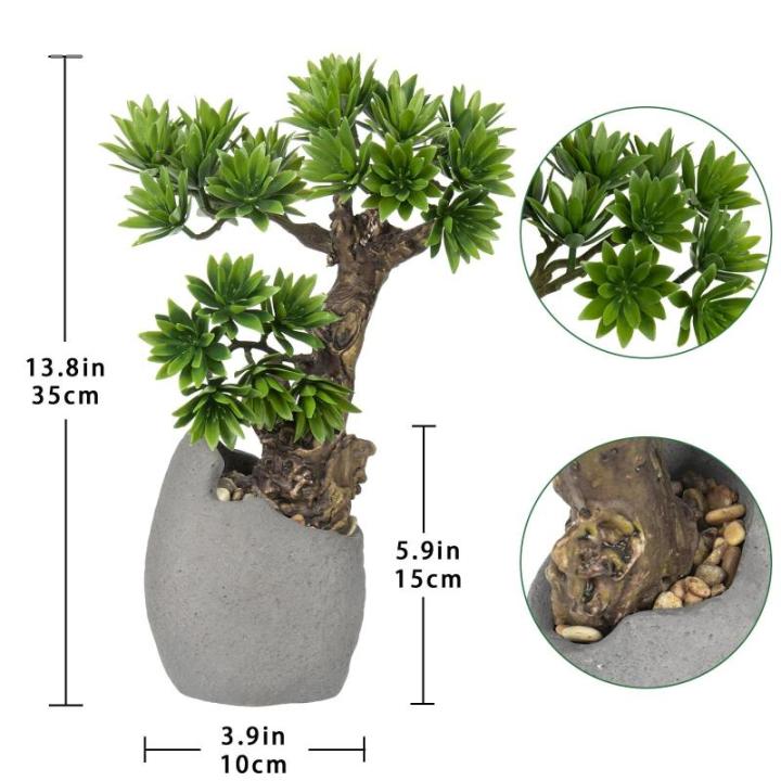 Kunstbonsai Natuurgetrouwe kunstplant als echte kunstmatige bonsaiboom met cementpot voor badkamer, kantoor, vensterbank, decoratie, hoogte 35 cm
