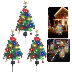 3pc Künstlicher Weihnachtsbaum mit Lichterkette Außen Solar 85cm LED Weihnachtsbaum mit 14pc Weihnachtskugeln, Weihnachtsdeko Outdoor Solar Deko für Außen Garten Künstlicher W