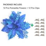 GL-Turelfies 12 STK. Glitzer Weihnachtsblumen (15cm/5,9'') mit 12 STK. Clips Künstliche Weihnachtsstern Blumen Weihnachtsbaum Blumenschmuck Weihnachtsbaum Ornamente (Blau)